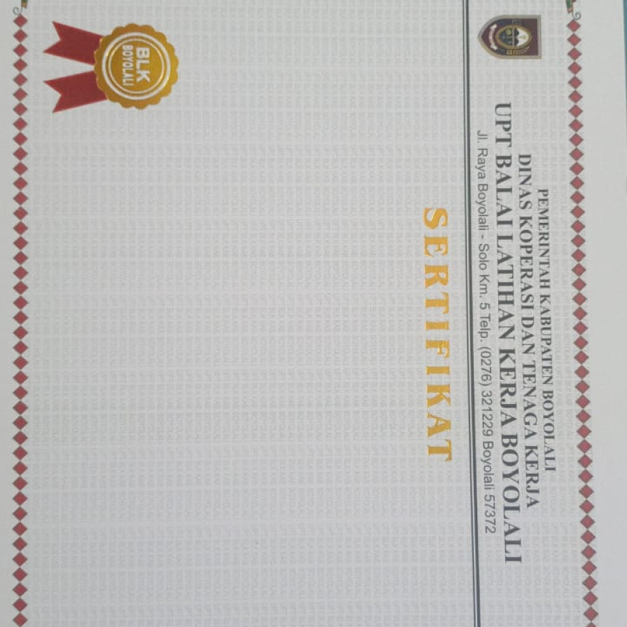 Kertas Sertifikat Berlogo Emas - depan
