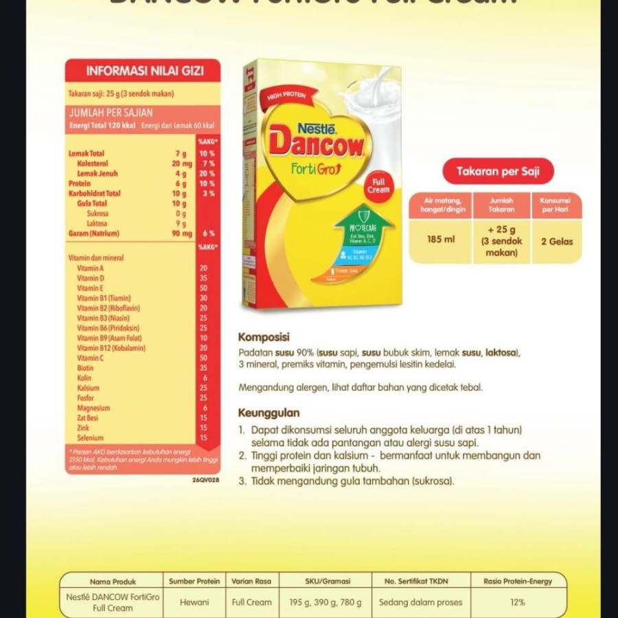 Nestle DANCOW FortiGro Full Cream isi 3 dus @ 195 gram - utama