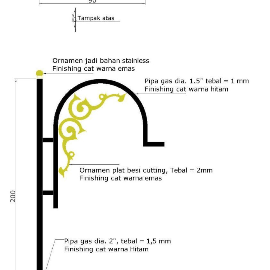 Tiang Lampu PJU Tinggi 4 Meter Pipa Gas - depan