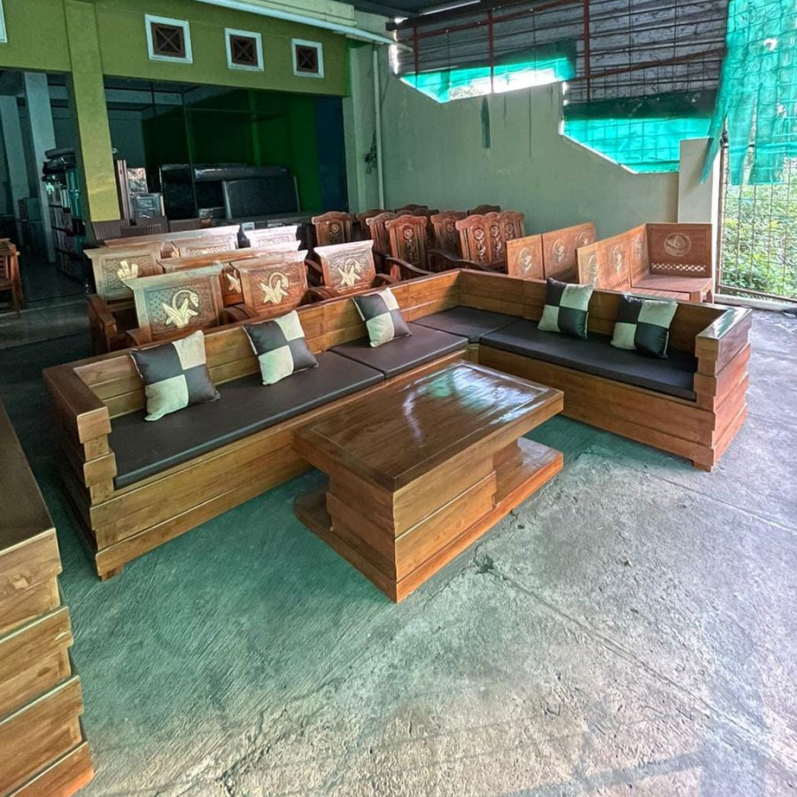 Meja kursi tamu sofa / kayu jati - depan