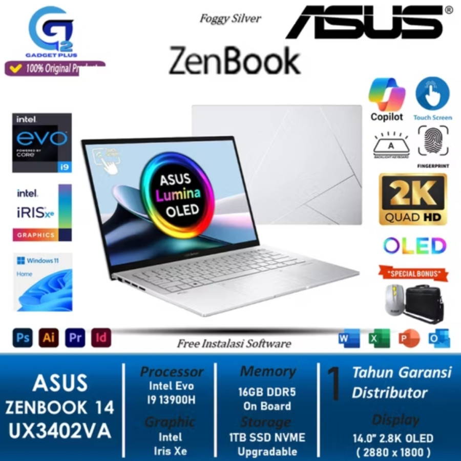 Laptop ASUS ZENBOOK OLED 14 UX3402VA Intel Evo i9 13900H 16GB DDR5 1TB SSD 2.8K TOUCH Numpad Windows 11