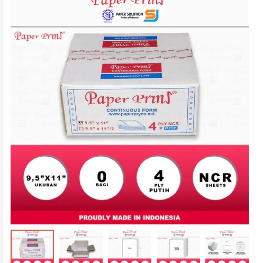 Paperpryns Kertas Continuous Form 4 PLY NCR Folio 9,5" x 13" - utama