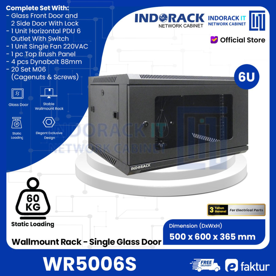 INDORACK Single Door Rack Server 6U Depth 500mm WR5006S