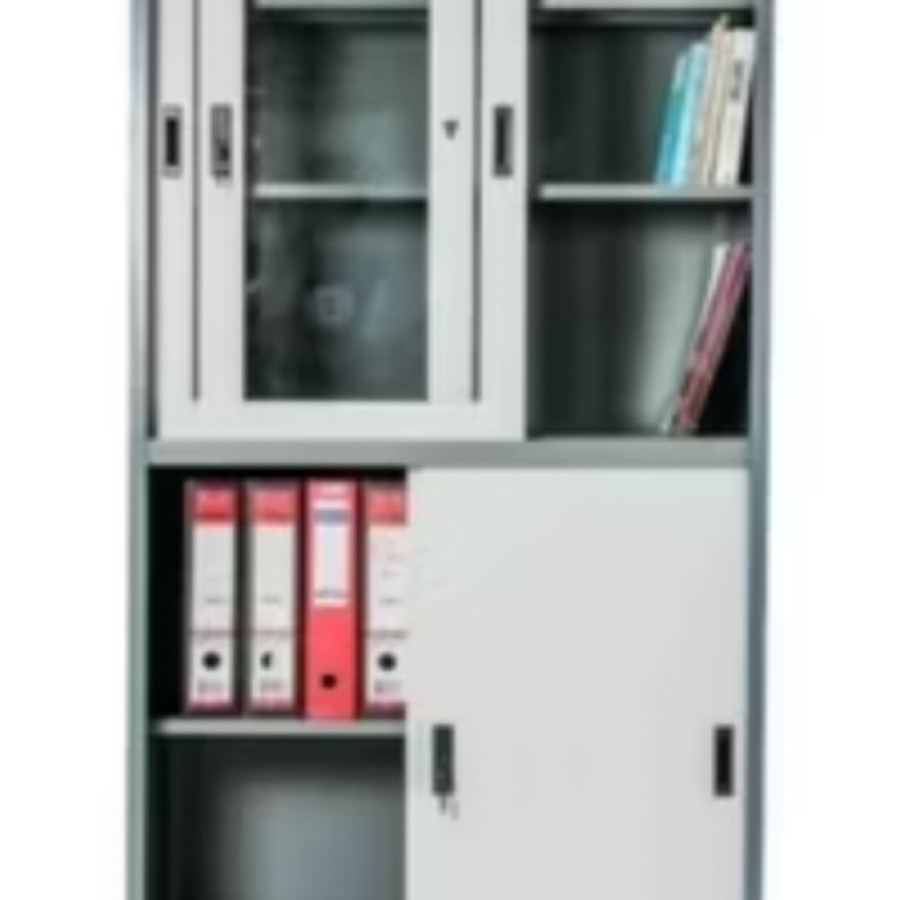 Lemari Arsip Besi Pintu sliding kaca Atas, Pintu Bawah Geser Besi