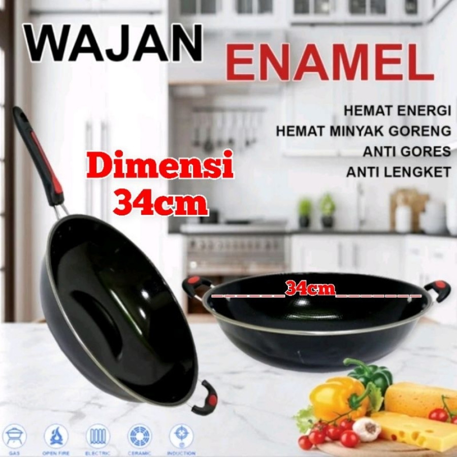 SEWA WAJAN GAGANG ENAMEL / PANCI WAJAN ANTI LENGKET / UKURAN 34CM