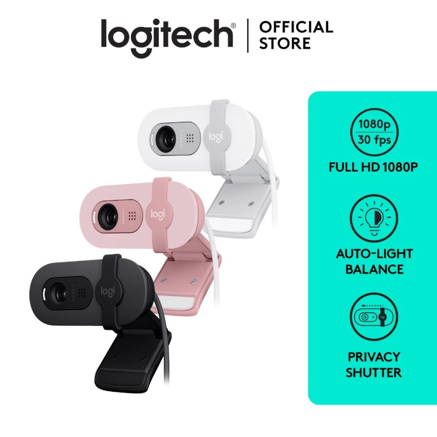 Logitech Brio 100 Webcam Full HD, Built in Mic, Auto-Light Balance, Privacy Shutter - utama
