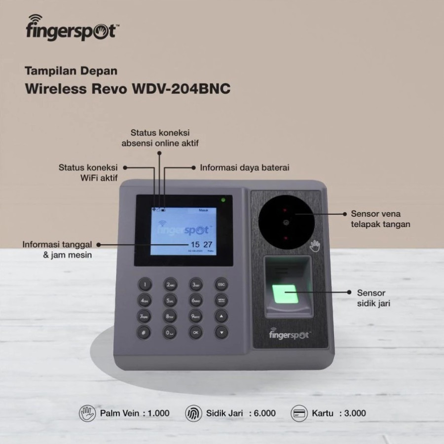 Mesin Absensi Fingerprint Touchless Vein - depan