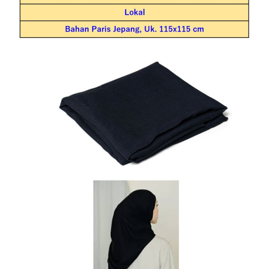 Jilbab Segiempat Hitam Polos