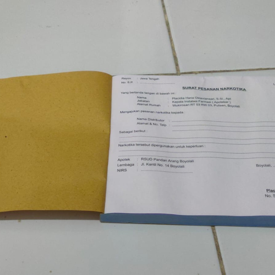 Buku Surat Pesanan Narkotika
