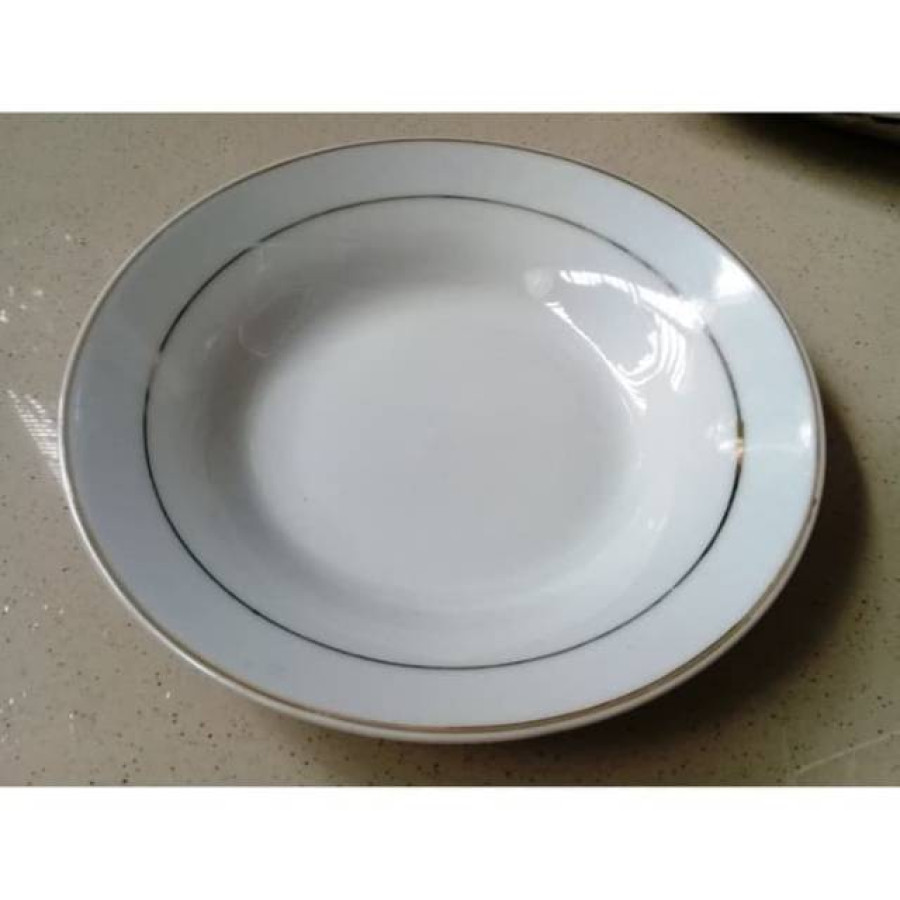 Piring Makan Keramik 9 inci Lis Emas - samping
