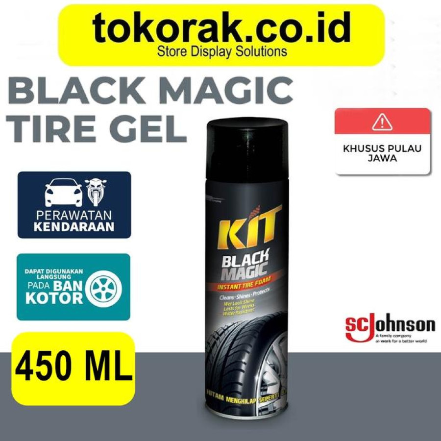KIT BLACK MAGIC INSTANT TIRE GEL FOAM 450 ML AEROSOL SEMIR PENGKILAP BAN MOBIL 450ML - utama