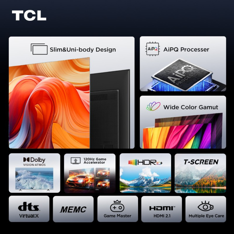 TCL 50P71B - 50 inch Google TV-4K UHD-HDR 10+-Dolby Audio-UniBody - samping