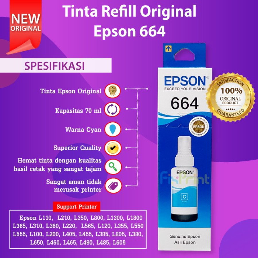 Tinta printer epson 664 hitam/warna - depan