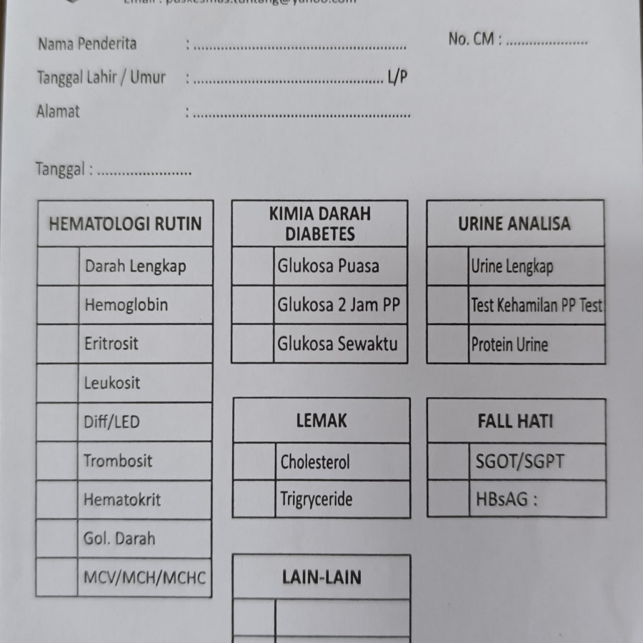 Blangko Pemeriksaan Labolatorium