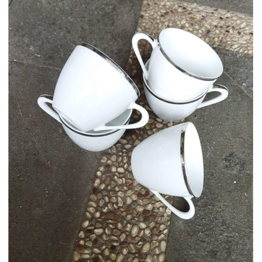 Cangkir VIP, Bahan Keramik Putih list Silver