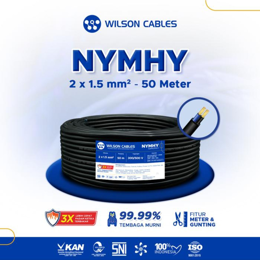 KABEL NYMHY 2x1.5 MM - 50 METER | WILSON - utama