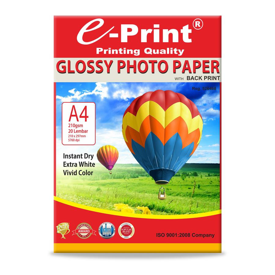 E-PRINT Kertas Foto Glossy Photo Paper 210gsm A4 20lembar - depan