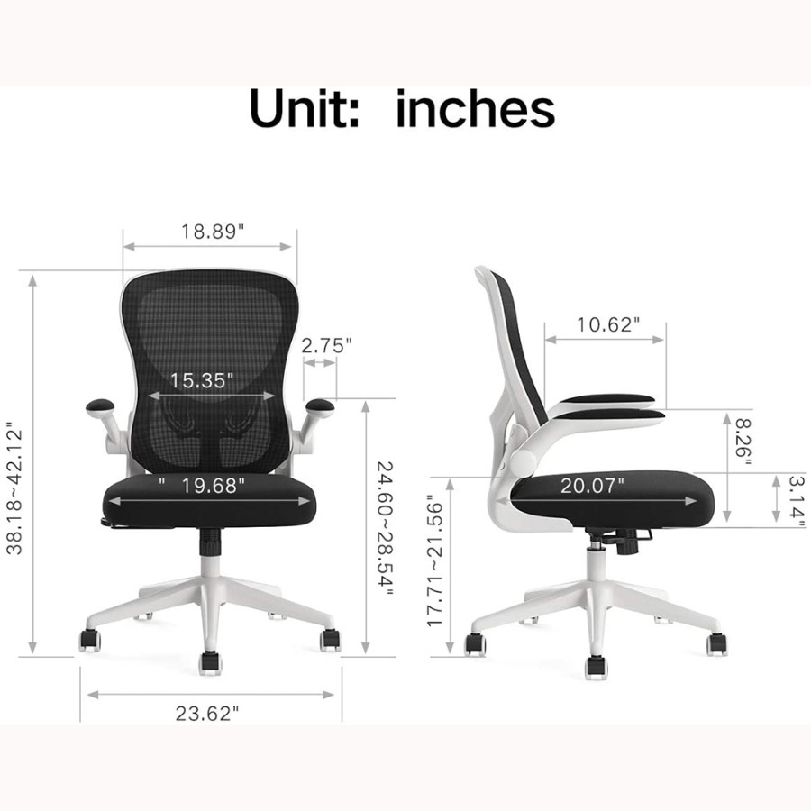 Kursi Kantor Mesh Ergonomic Office Chair Flip-up Arms - HDNY163WM - Black White - detail