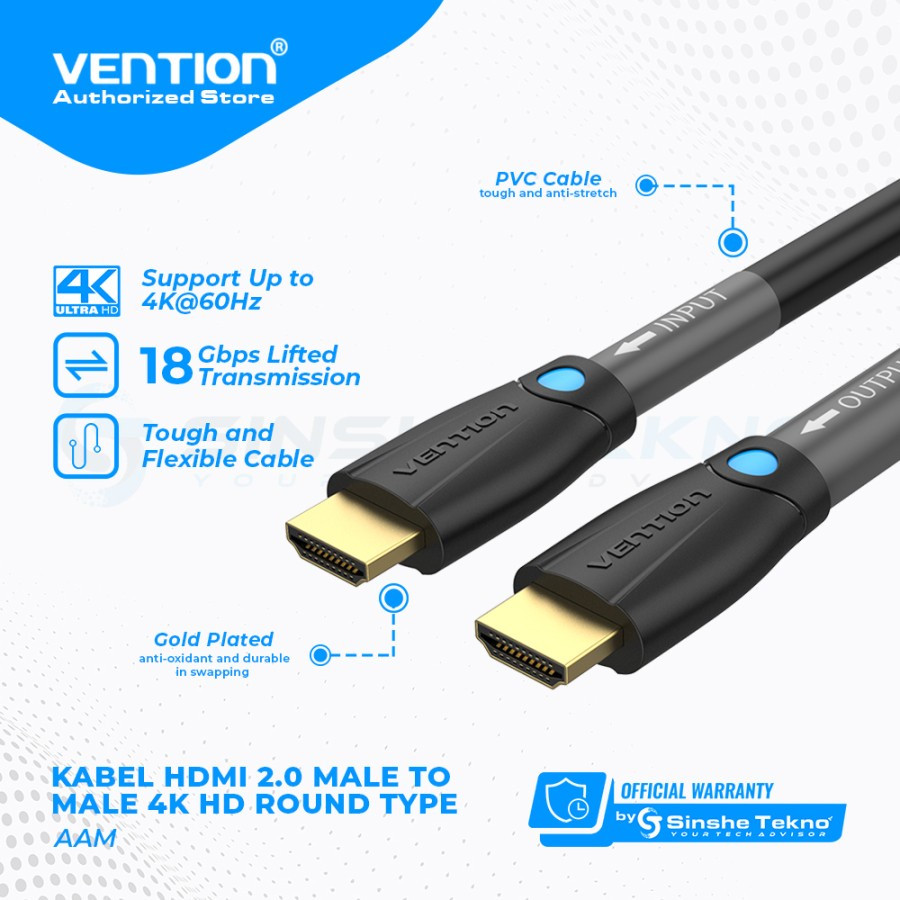 Vention [AACBL 10M] Kabel HDMI 3D v2.0 4K UHD High Speed Quality - AAC Black