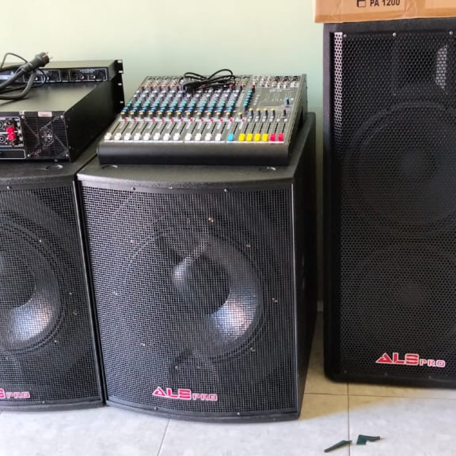 Paket Sound System ALS Pro Subwofer 18" dan 15" include Mixer Equalizer mic wireless