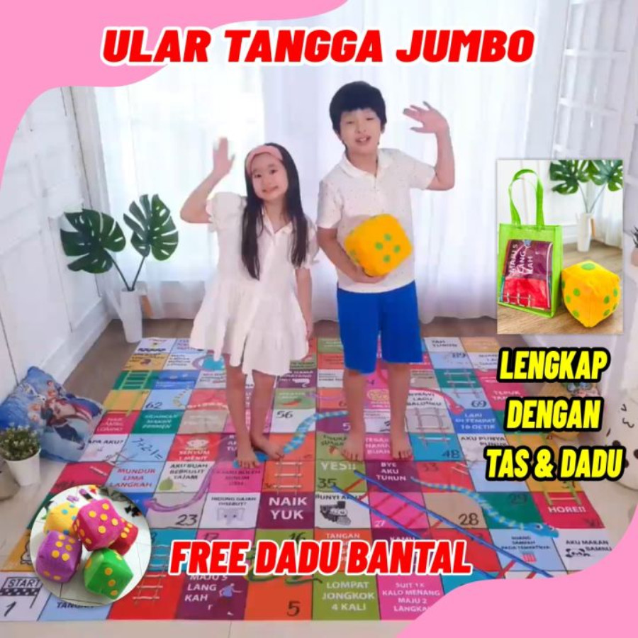 MAINAN ANAK ULAR TANGGA RAKSASA JUMBO 2 X 2 METER GRATIS DADU BANTAL - depan