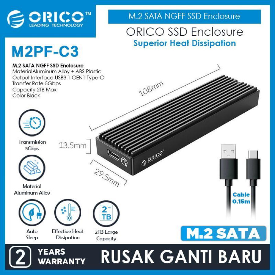 Orico M2PF-C3 Case External SSD M.2 2280 /  2242 Sata Enclosure - depan