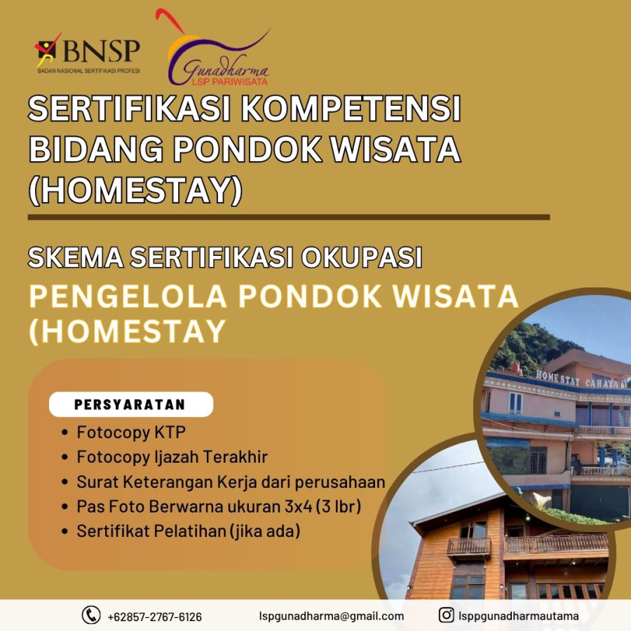SERTIFIKASI KOMPETENSI PENGELOLA PONDOK WISATA (HOMESTAY)