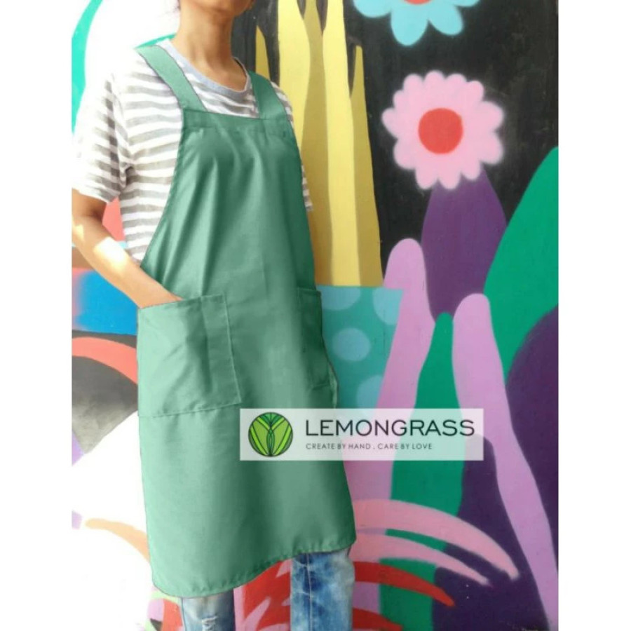 Celemek Japanese Pinafore Apron Green - utama