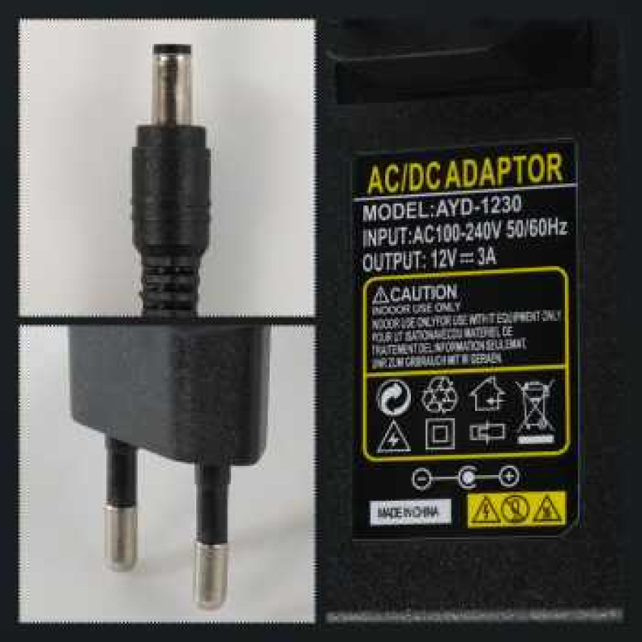 VBS Adaptor Power Supply LED Strip Monitor Converter 12V 3A 36W - AYD-1230 - Black - depan