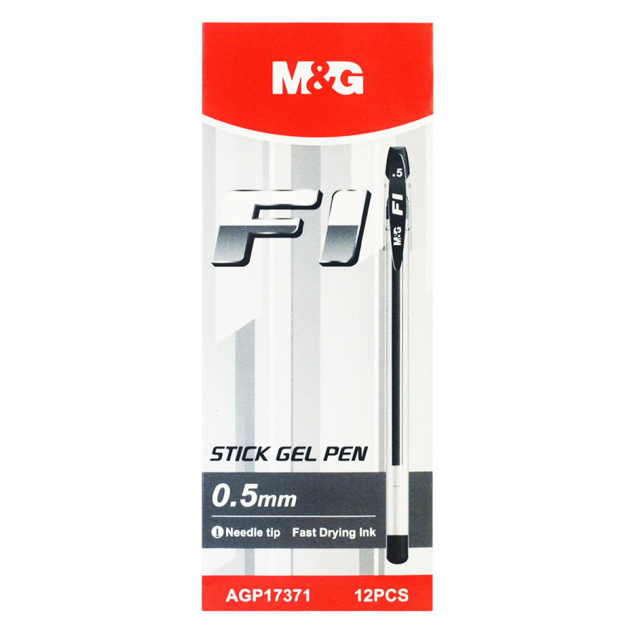 Ballpoint Stick Gel Pen F1 0.5mm M&G AGP17371 Hitam - depan