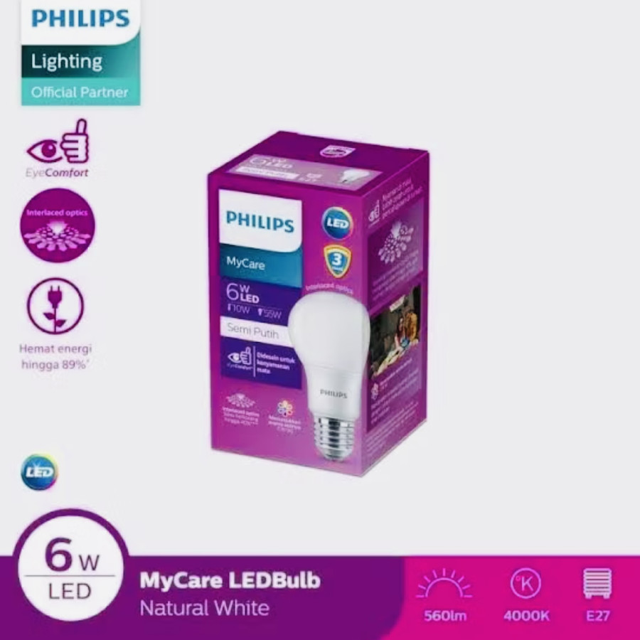 Philips Lampu LED Bulb 6Watt Putih