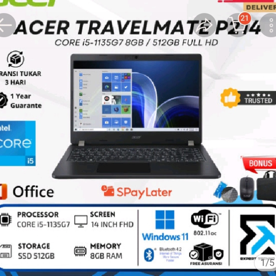 LAPTOP ACER TRAVELMATE P214  CORE I5 1135C7