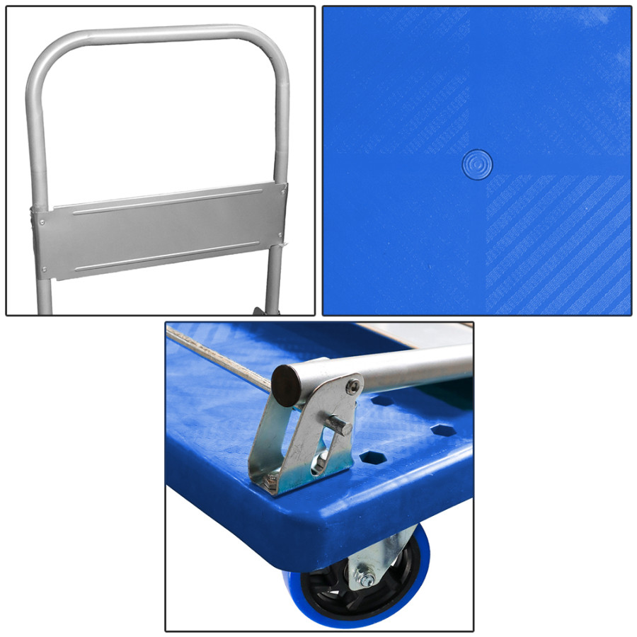 Troli Barang Lipat Trolley Folding Cart Silent Wheel 89x59.5cm - FPT-300 - Blue - samping