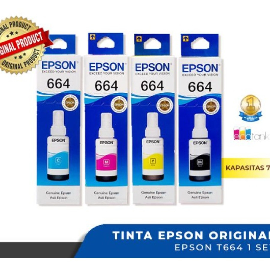 Tinta Epson Asli 664  - Black, Cyan, Magenta dan Yellow