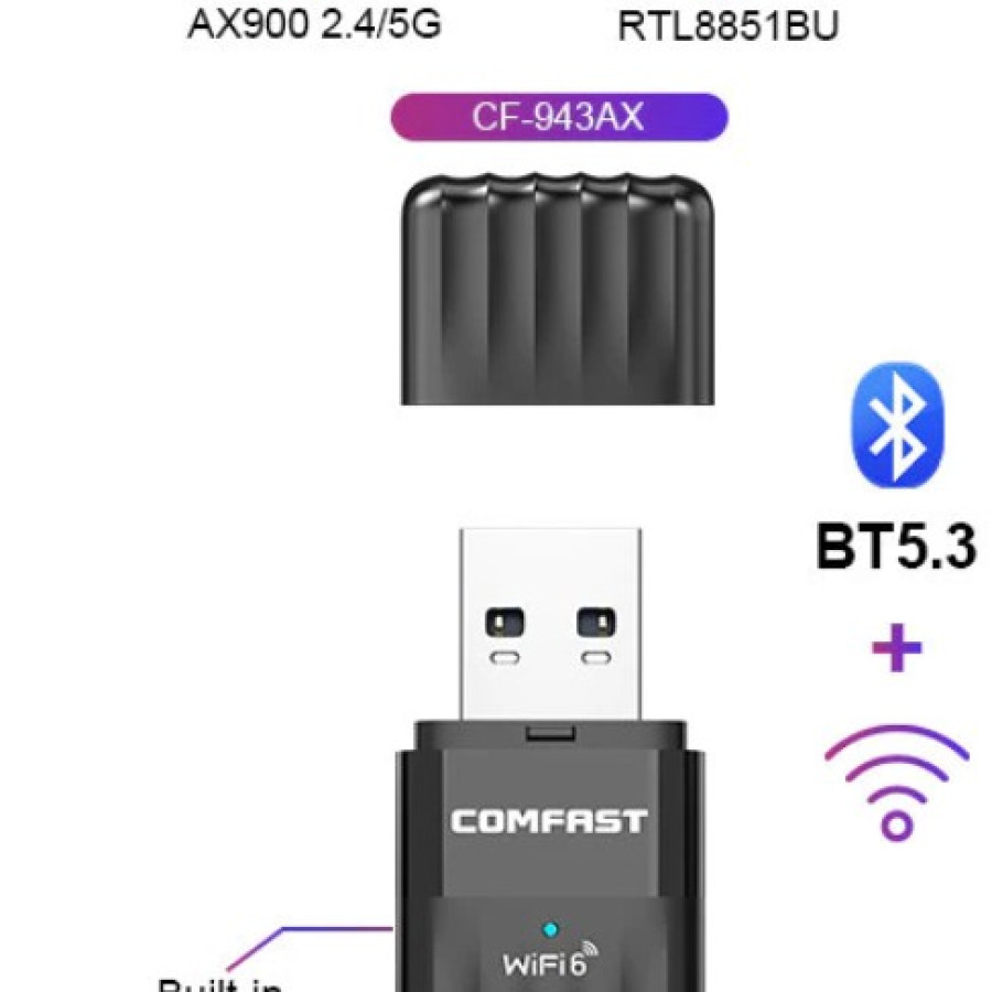 Dual Band Wifi 6 USB Wifi Dongle + Bluethooth : COMFAST AX900 / CF-943AX
