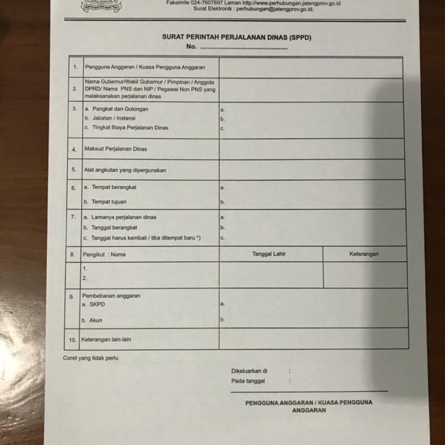 Blangko SPPD Instansi - utama