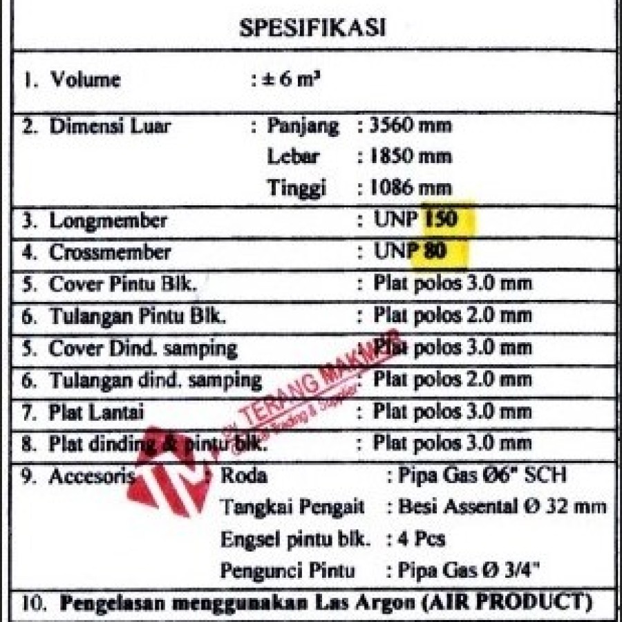 Kontainer Bak Tertutup 6M3 (II) - detail