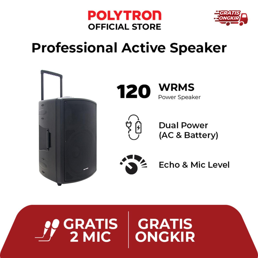 POLYTRON PROFESSIONAL ACTIVE SPEAKER PAS PRO15F3 PORTABLE 15 INCH BLUETOOTH SPEAKER + KARAOKE - utama