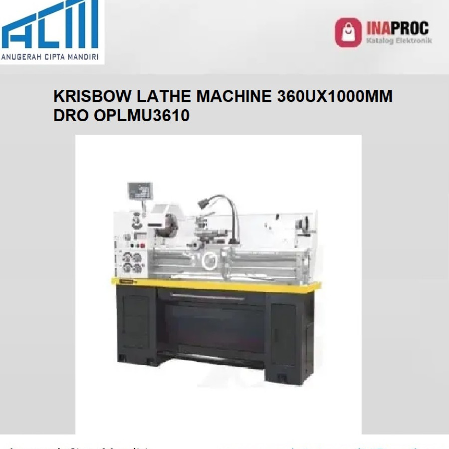 KRISBOW LATHE MACHINE 360UX1000MM DRO OPLMU3610 / MESIN BUBUT DENGAN DRO