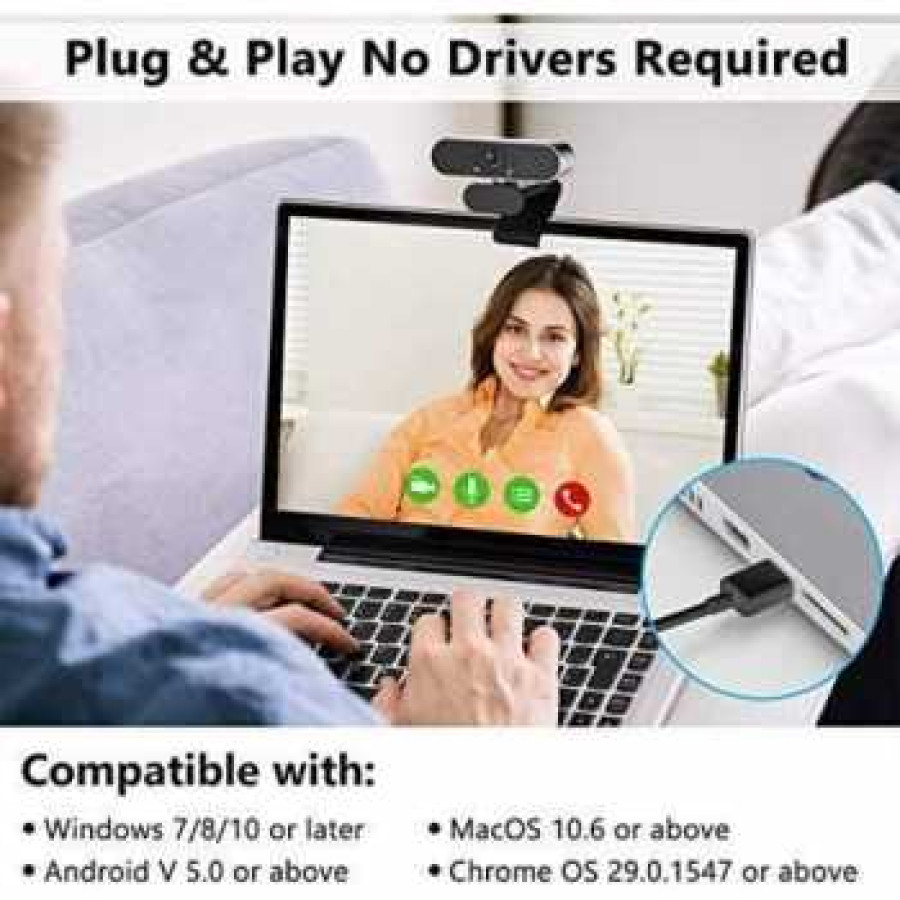 BCKY Webcam Desktop PC Laptop Full HD 1080p with Microphone - BL18 - Black - samping