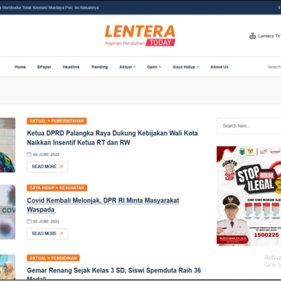 Display Posisi Side Bar di Media Online Lenteratoday.com