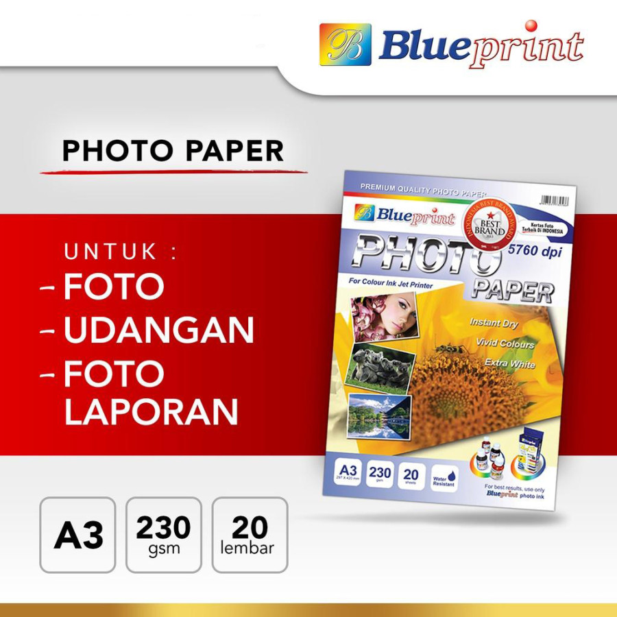 Kertas Foto Glossy , Glossy Photo Paper BLUEPRINT A3 230 gsm