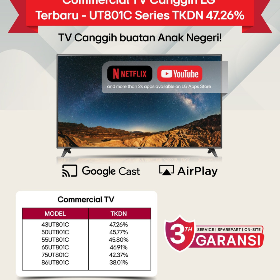 LG Smart Commercial TV UHD 4K 75In 75UT801C dengan built-in Chromecast + Br - utama
