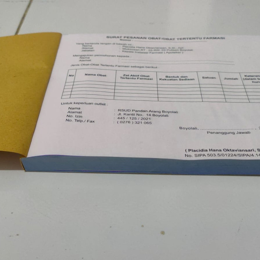 Buku Surat Pesanan Obat Tertentu Farmasi