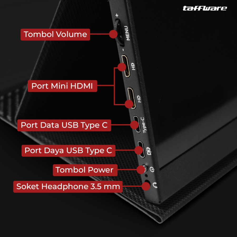 Taffware Portable Monitor IPS 16 Inch IPS FHD 60Hz Without Touchscreen - 1600XTS - Black - samping