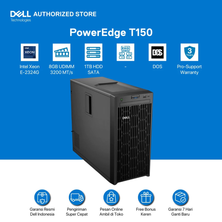 Server DELL PowerEdge T150 - Xeon 2324/32/1TB HDD/480GB SSD - utama