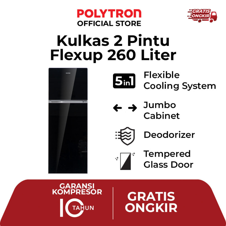 LEMARI PENDINGIN Double Door 260 Liter PRW29MNR POLYTRON - depan