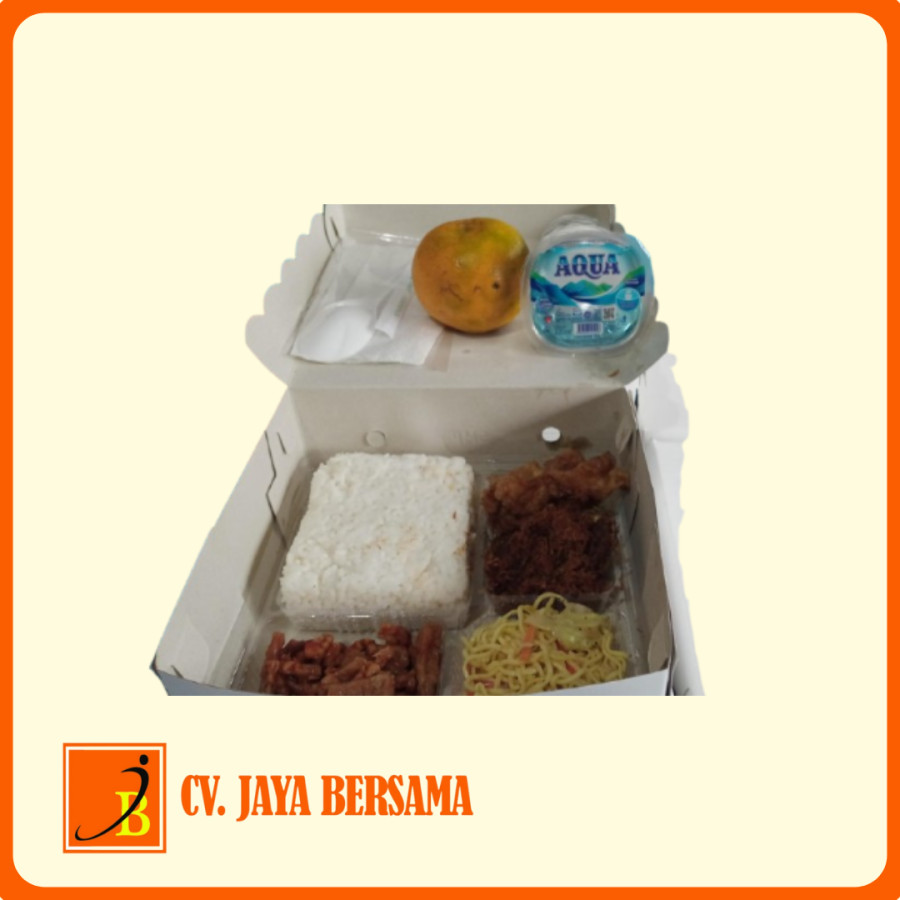 Nasi Kotak Campur Daging + Air Mineral + Buah