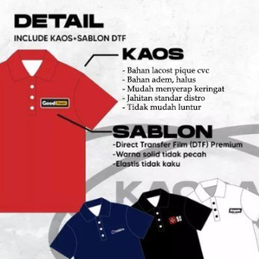 Kaos Custom Bahan Lacost Pique CVC + Sablon DTF - depan
