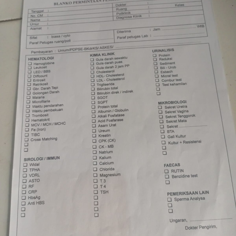 Blangko Laborat RSUD Gondo Suwarno